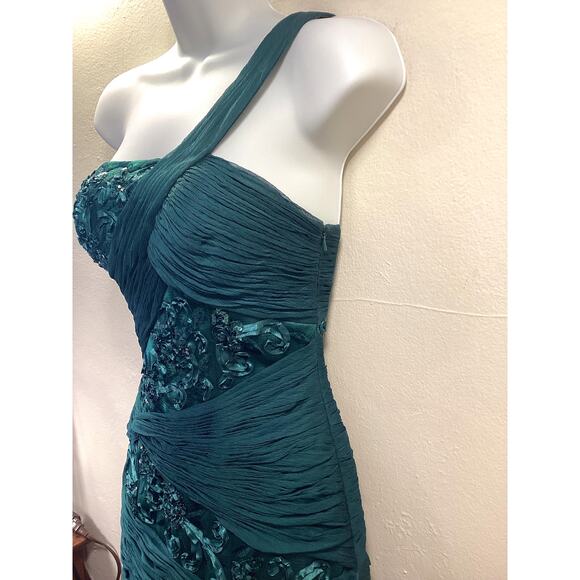 Sue Wong Emerald Green One Shoulder Sequins Mini Cocktail Formal Evening Dress 4 - Picture 6 of 7